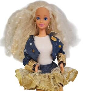 Mattel Super Talk Barbie Doll Vintage 90s Nautical Denim Gold Lace